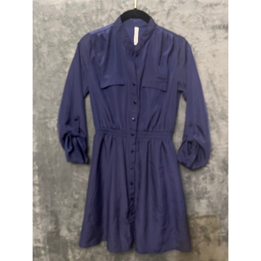 R n‎ B blue button down, drawstring waist shirt dress women’s sz S casual preppy